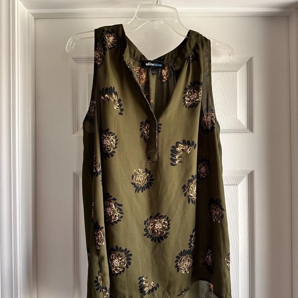 Alice Blue Olive Floral Sleeveless Blouse